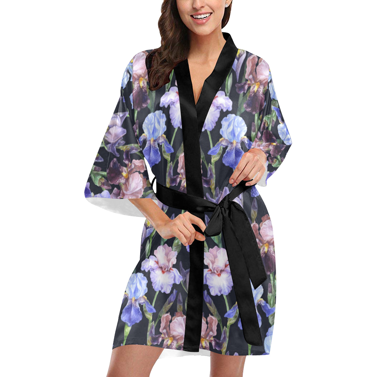 Iris Pattern Print Design IR04 Women's Short Kimono