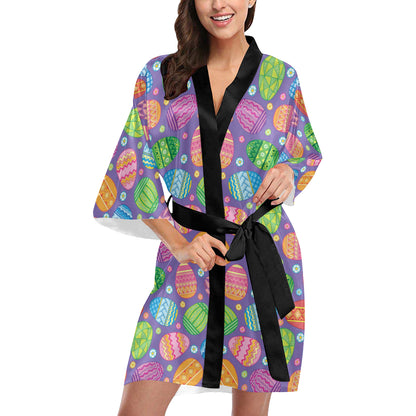 Easter Eggs Pattern Print Design RB010 Women's Short Kimono