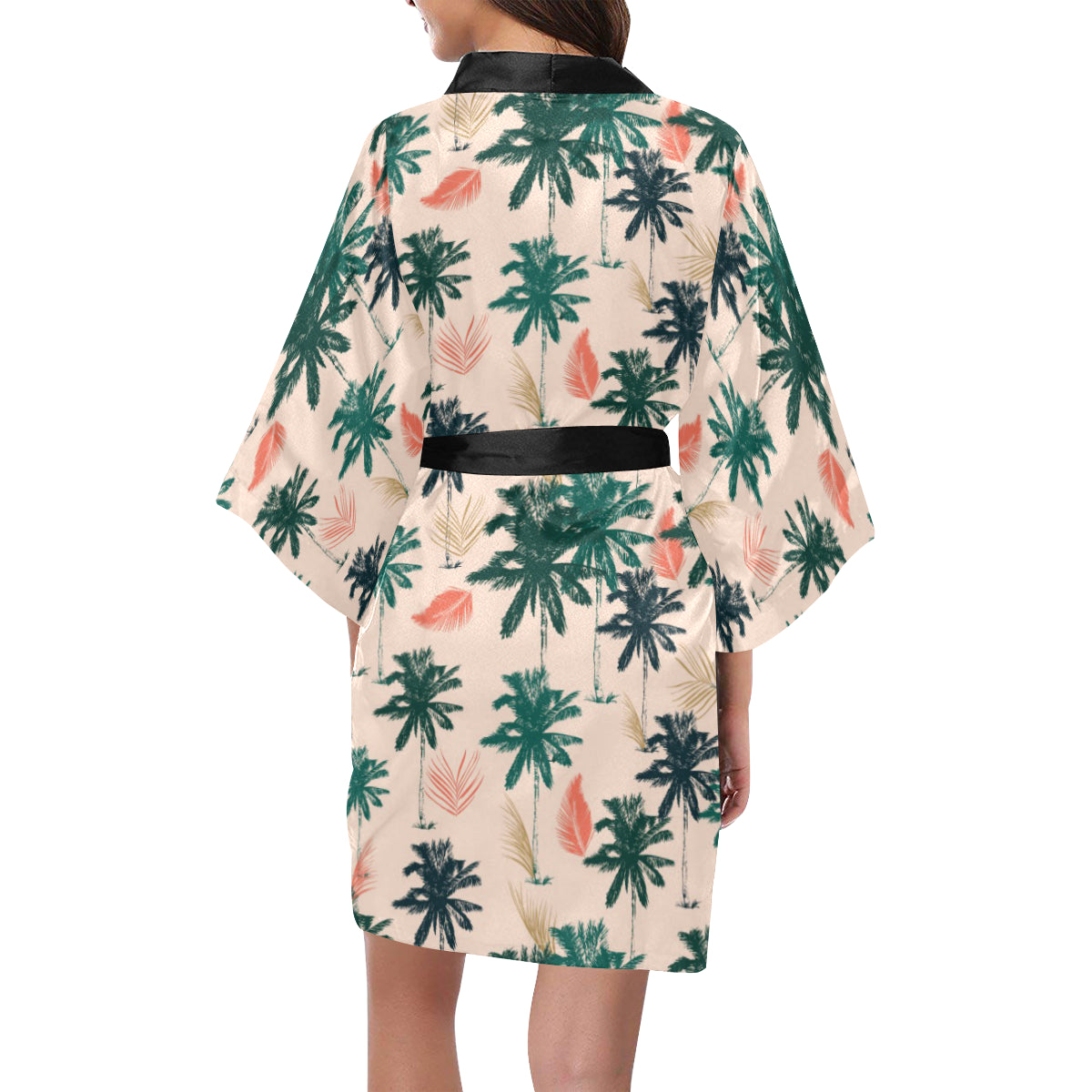 Palm Tree Pattern Print Design PT014 Women's Short Kimono