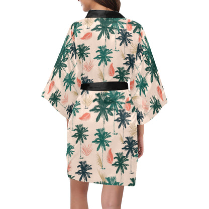 Palm Tree Pattern Print Design PT014 Women's Short Kimono
