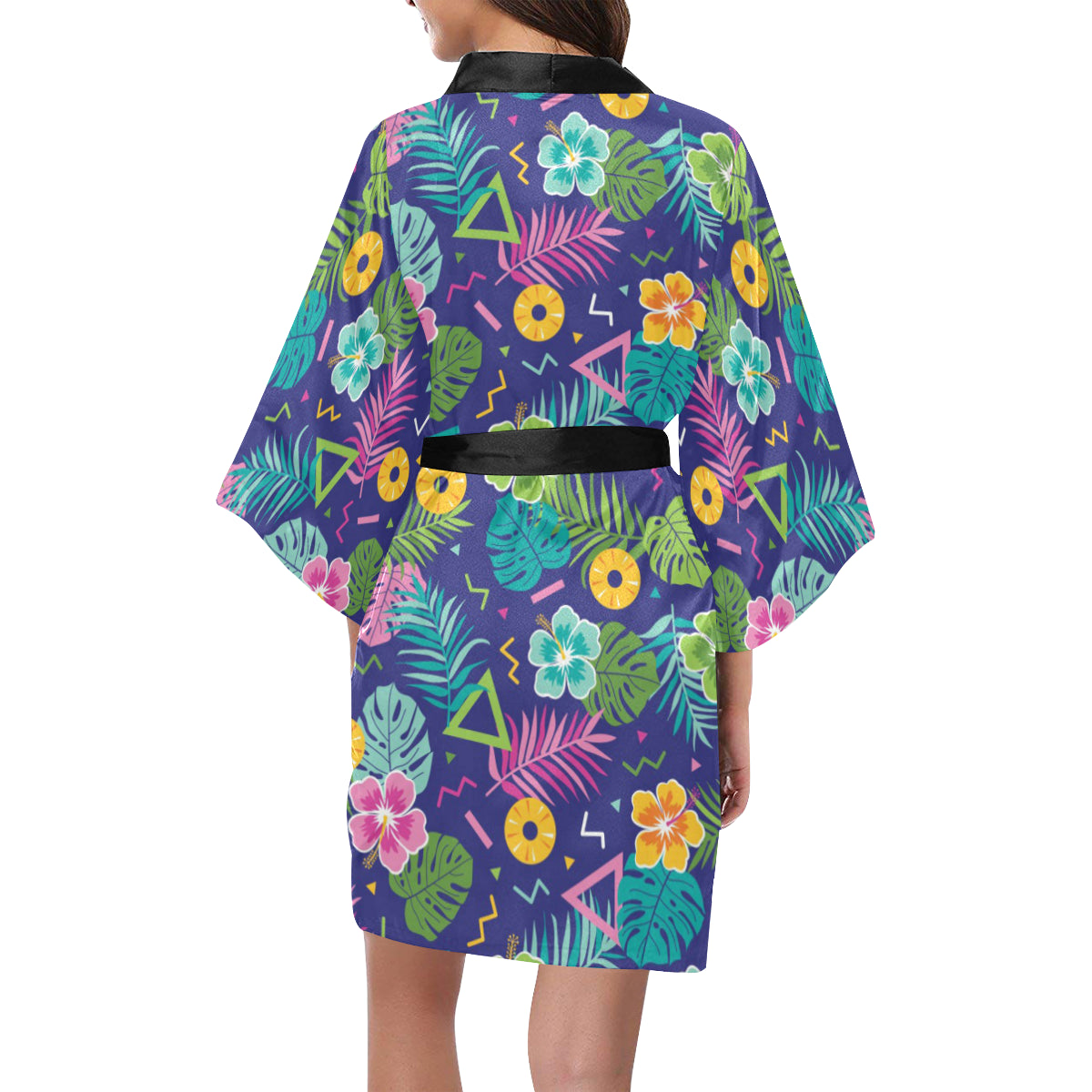 Hawaiian Themed Pattern Print Design H014 Women's Short Kimono