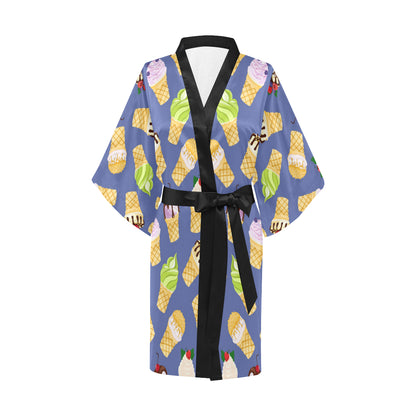 Ice Cream Pattern Print Design IC03 Women's Short Kimono
