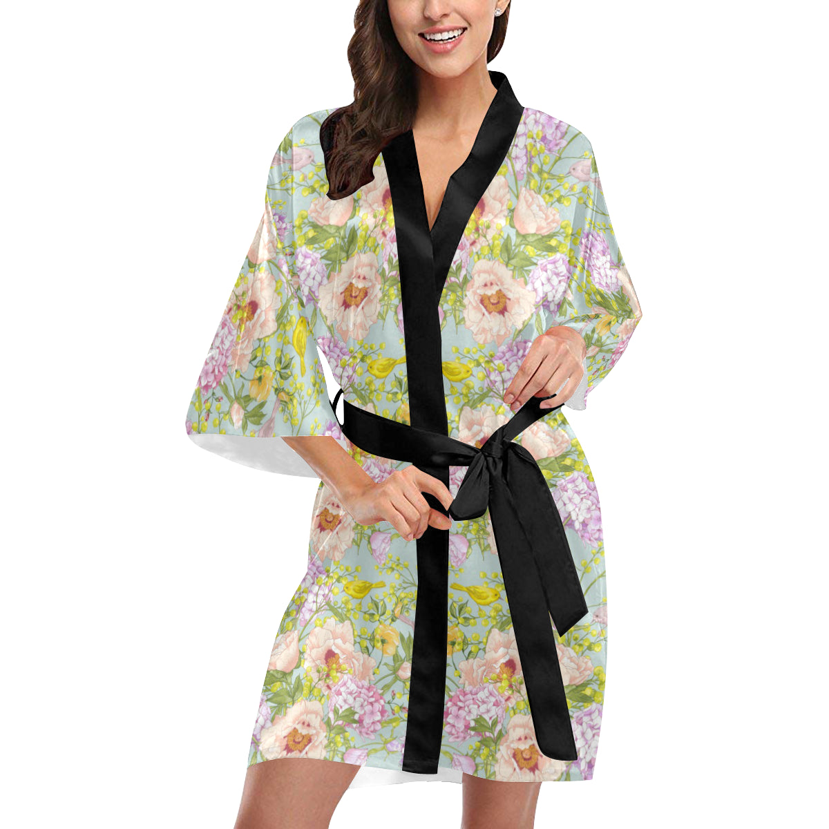 Hydrangea Pattern Print Design HD02 Women's Short Kimono