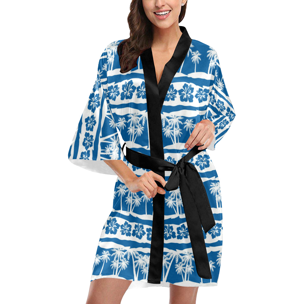 Hawaiian Themed Pattern Print Design H021 Women's Short Kimono