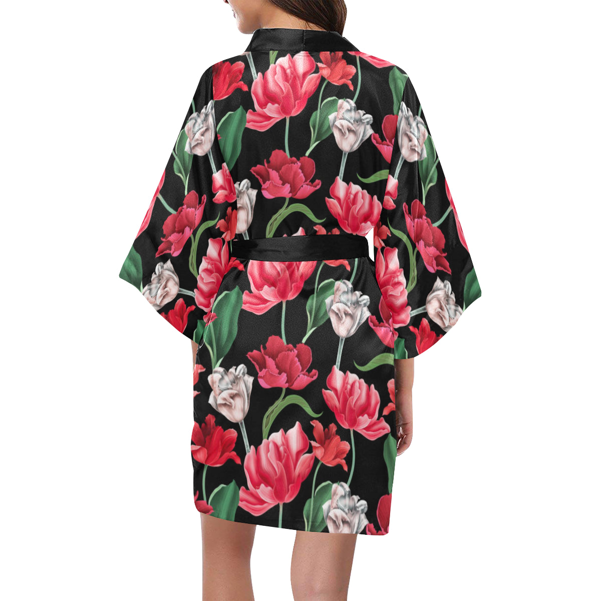 Tulip Pattern Print Design TP08 Women's Short Kimono