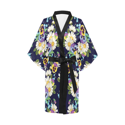 Pansy Pattern Print Design PS03 Women's Short Kimono