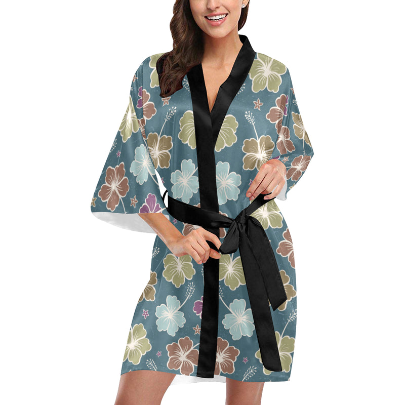 Hibiscus Pattern Print Design HB033 Women's Short Kimono