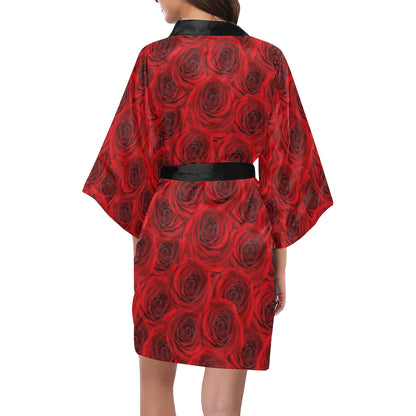 Rose Red Pattern Print Design RO04 Women's Short Kimono