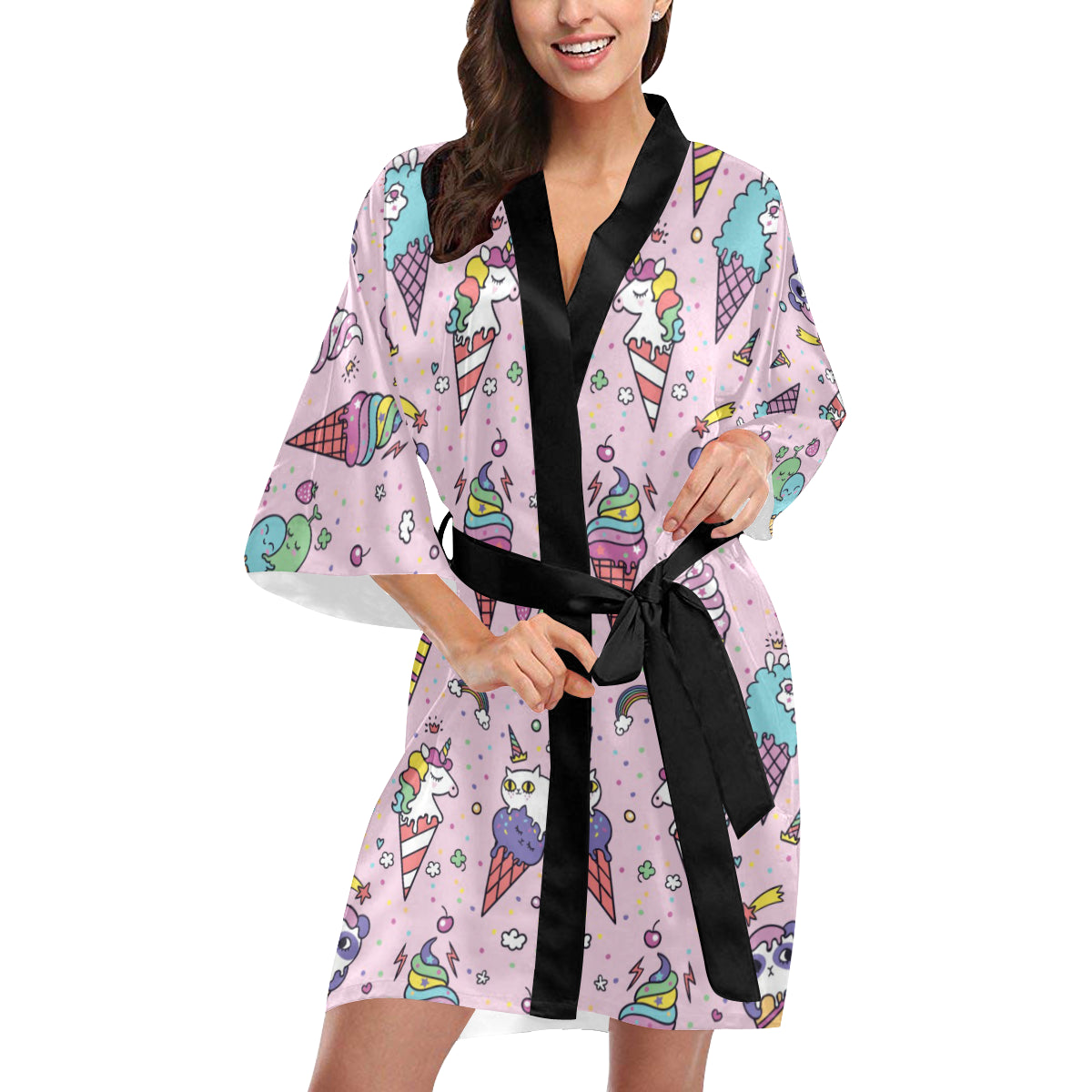 Ice Cream Pattern Print Design IC05 Women's Short Kimono
