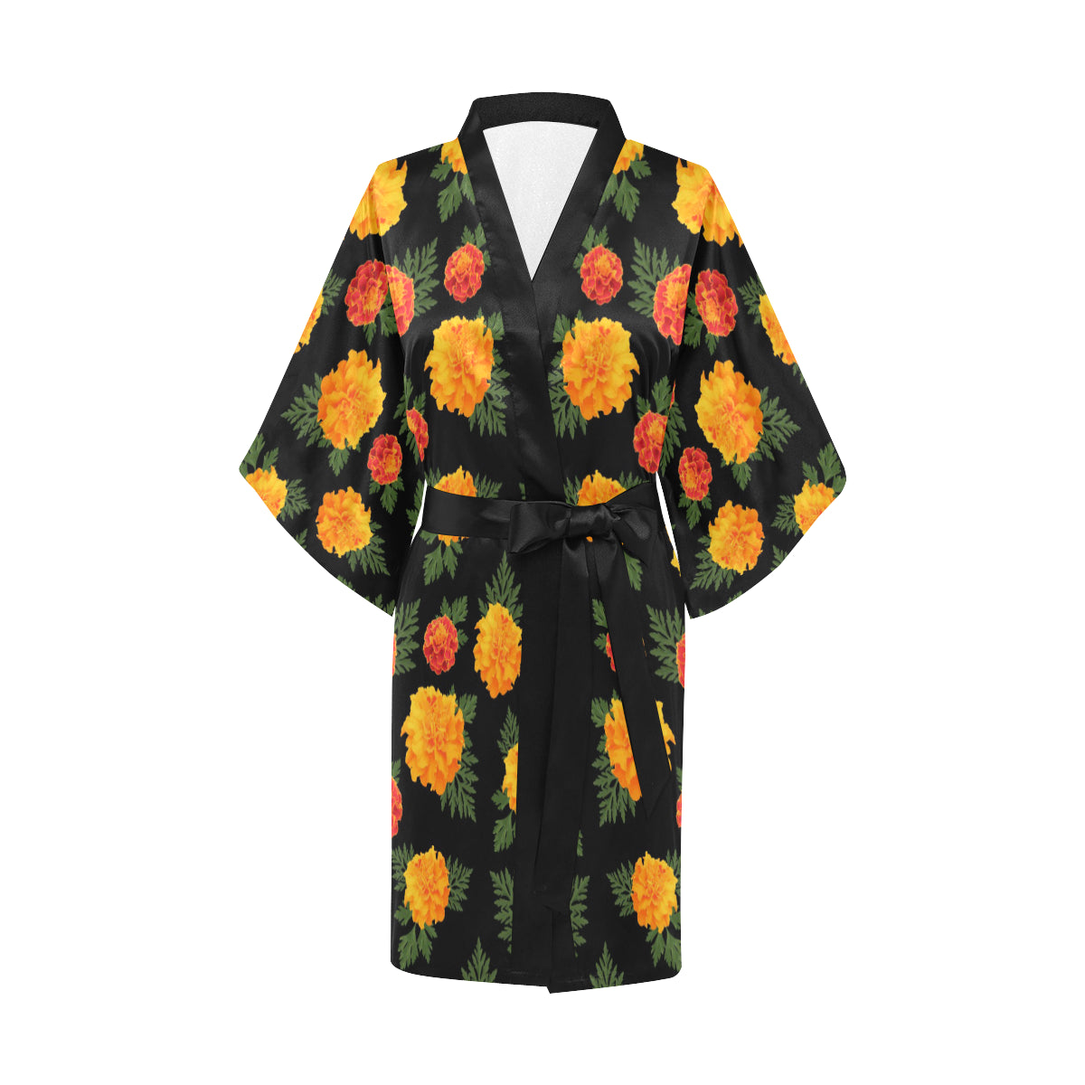 Marigold Pattern Print Design MR05 Women's Short Kimono