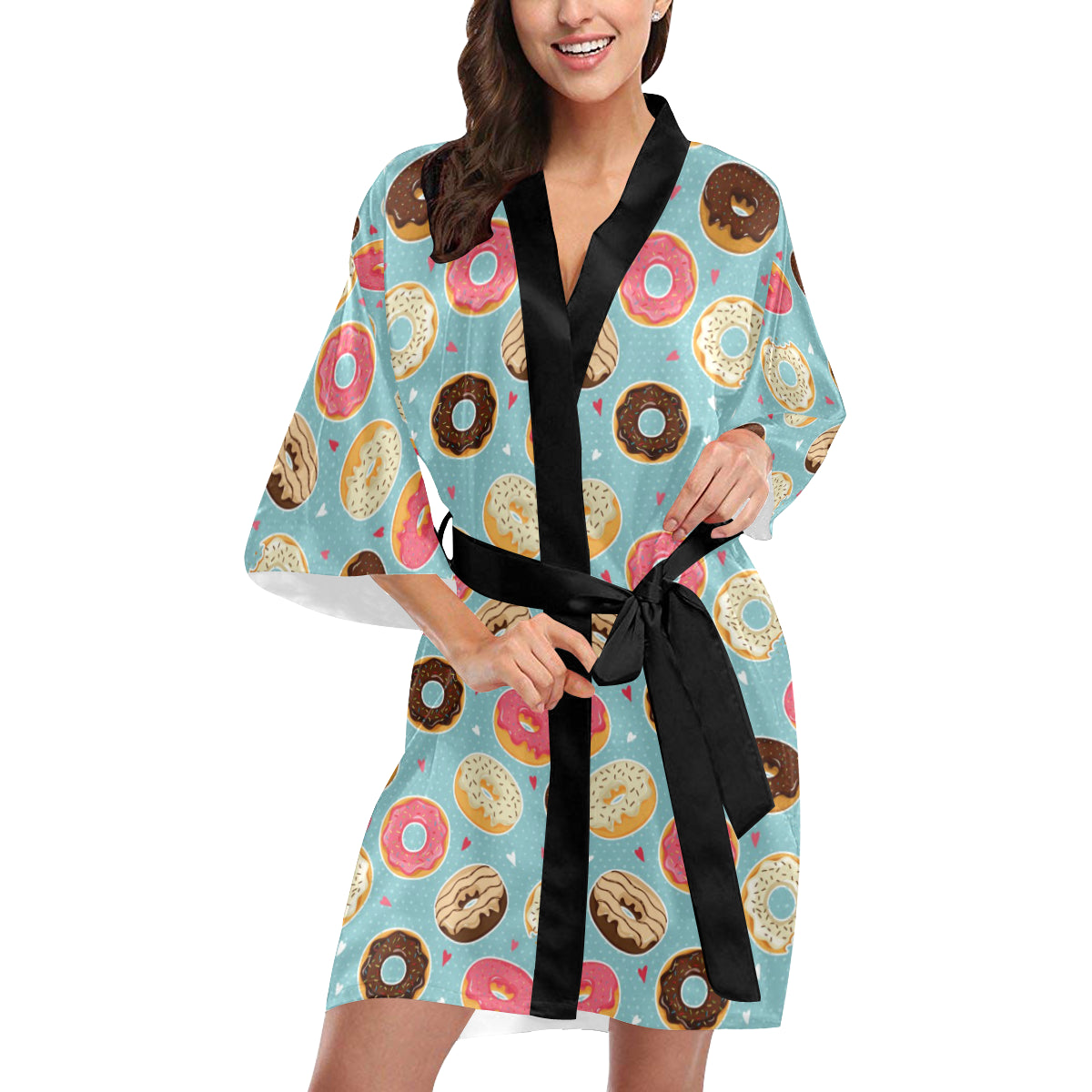 Donut Pattern Print Design DN04 Women's Short Kimono