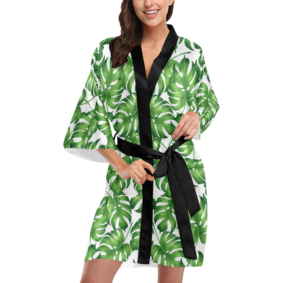 Palm Leaves Pattern Print Design PL08 Women's Short Kimono