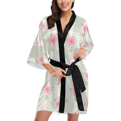 Rose Pattern Print Design RO016 Women's Short Kimono