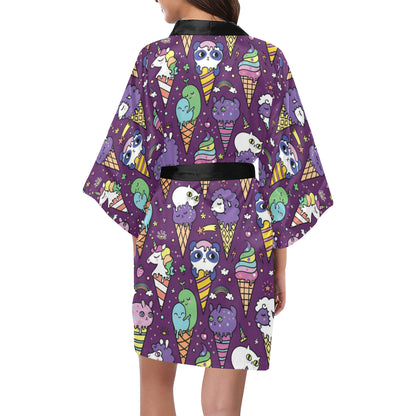 Ice Cream Pattern Print Design IC07 Women's Short Kimono