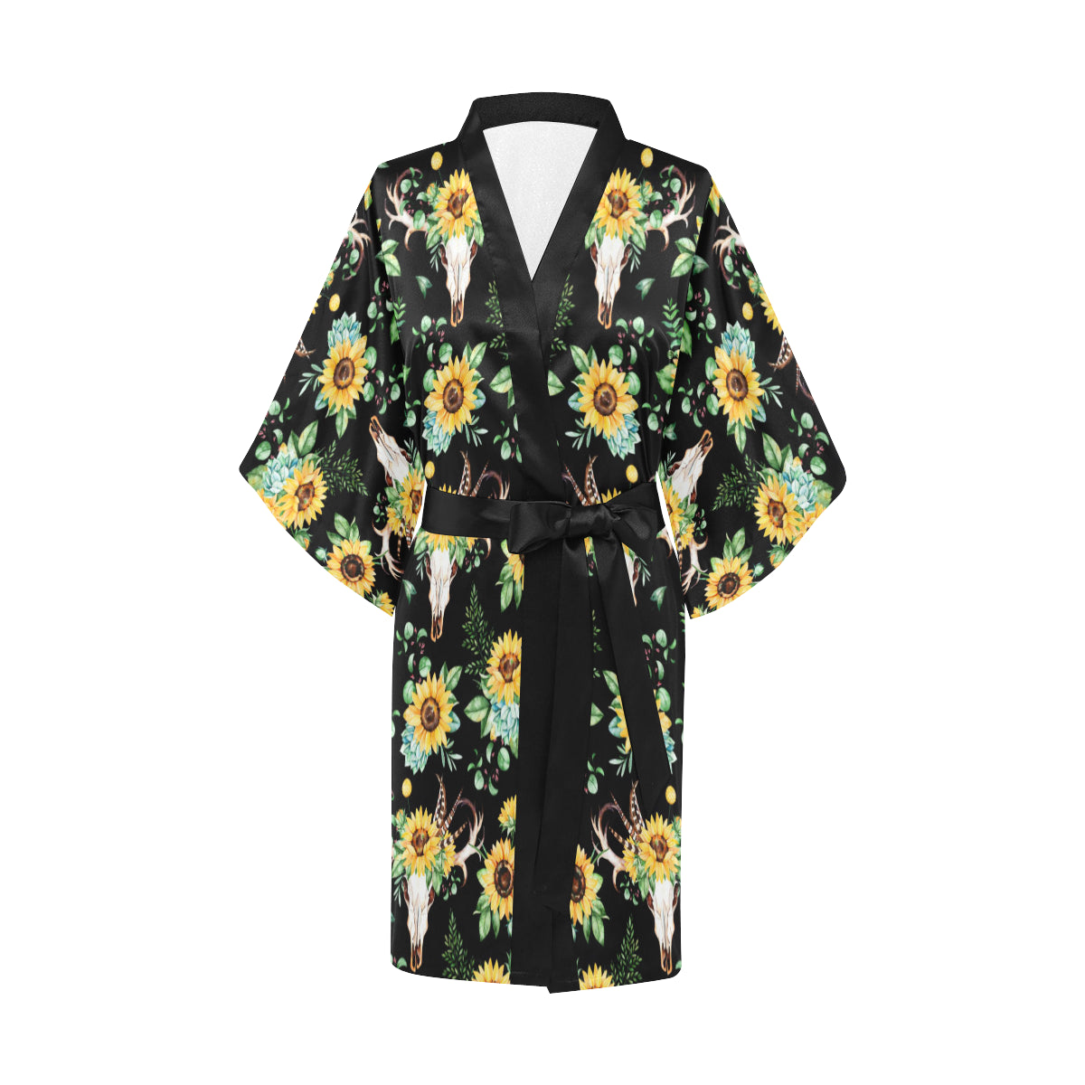 Sunflower Pattern Print Design SF08 Women's Short Kimono