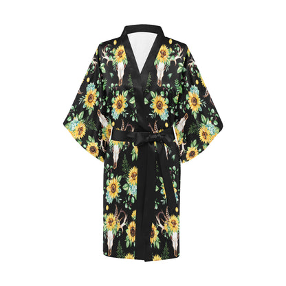 Sunflower Pattern Print Design SF08 Women's Short Kimono
