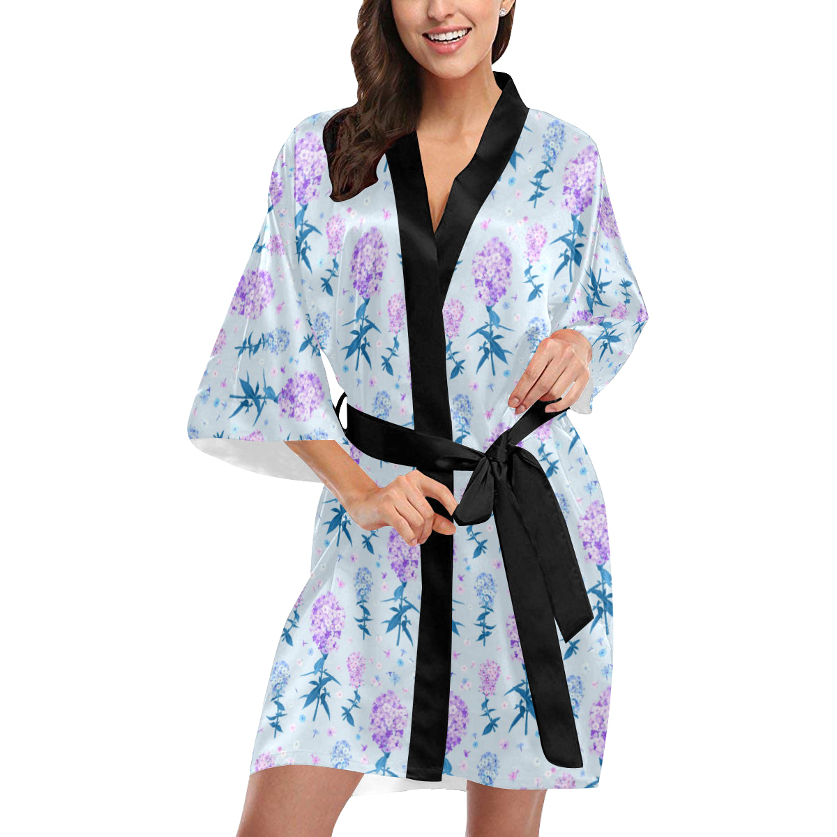 Lilac Pattern Print Design LI05 Women's Short Kimono