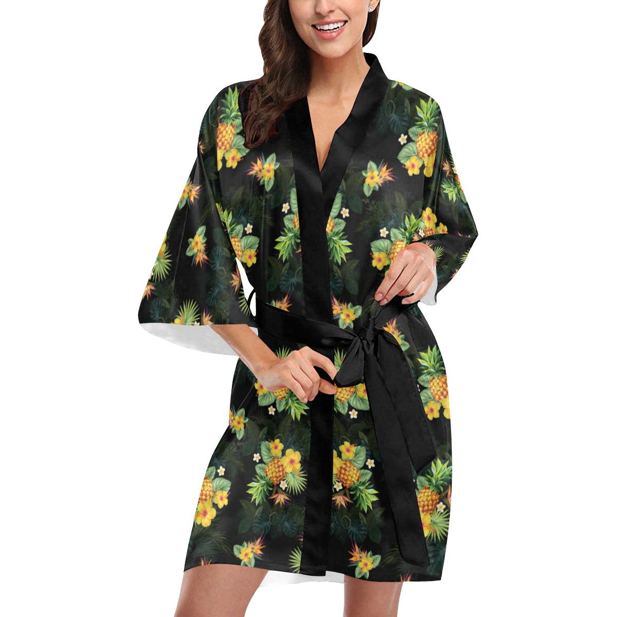 Pineapple Tropical Flower Print Pattern Women's Short Kimono
