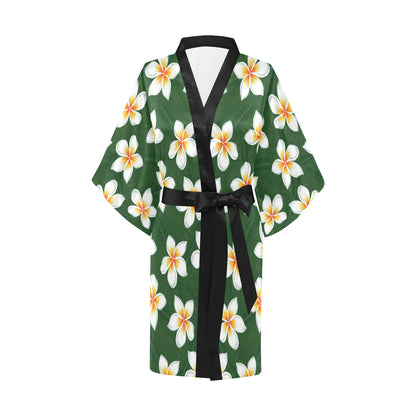 White Plumeria Pattern Print Design PM020 Women's Short Kimono