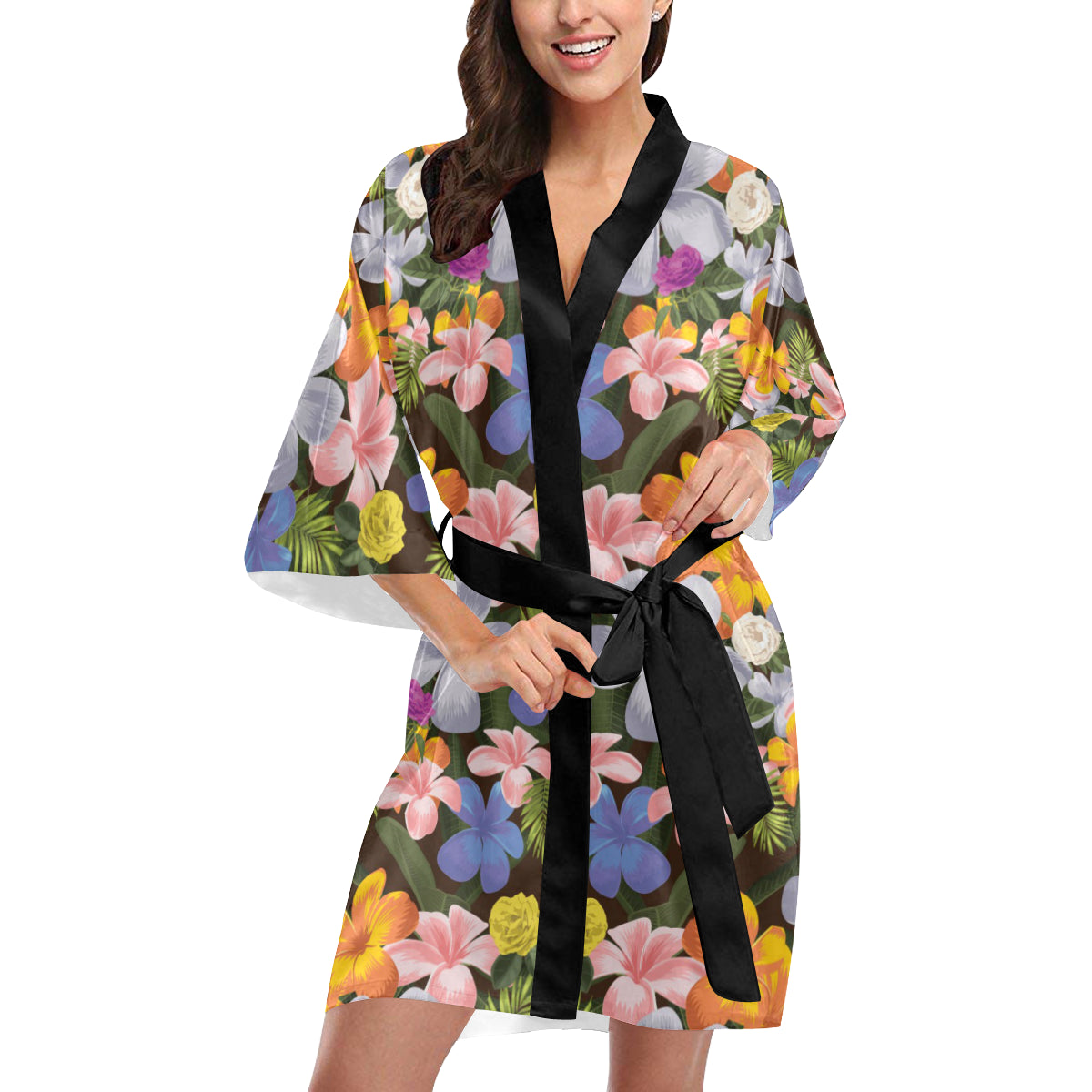 Plumeria Pattern Print Design PM03 Women's Short Kimono