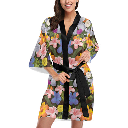 Plumeria Pattern Print Design PM03 Women's Short Kimono