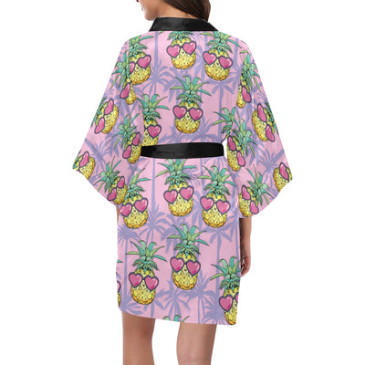 Pineapple Pattern Print Design PP06 Women's Short Kimono