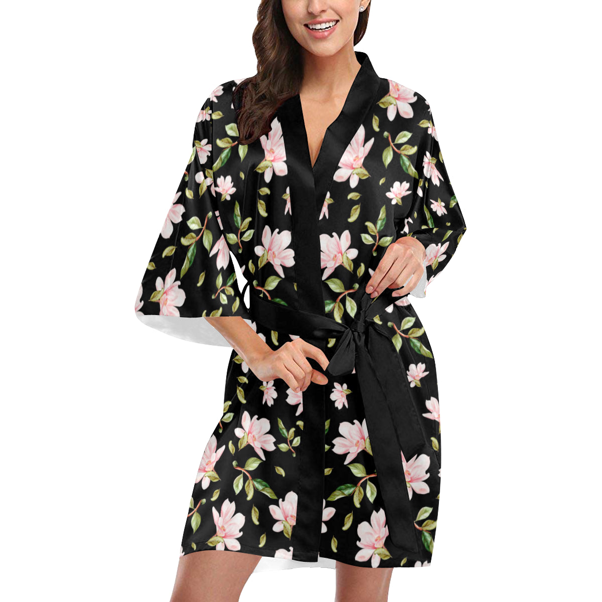Magnolia Pattern Print Design MAG01 Women's Short Kimono