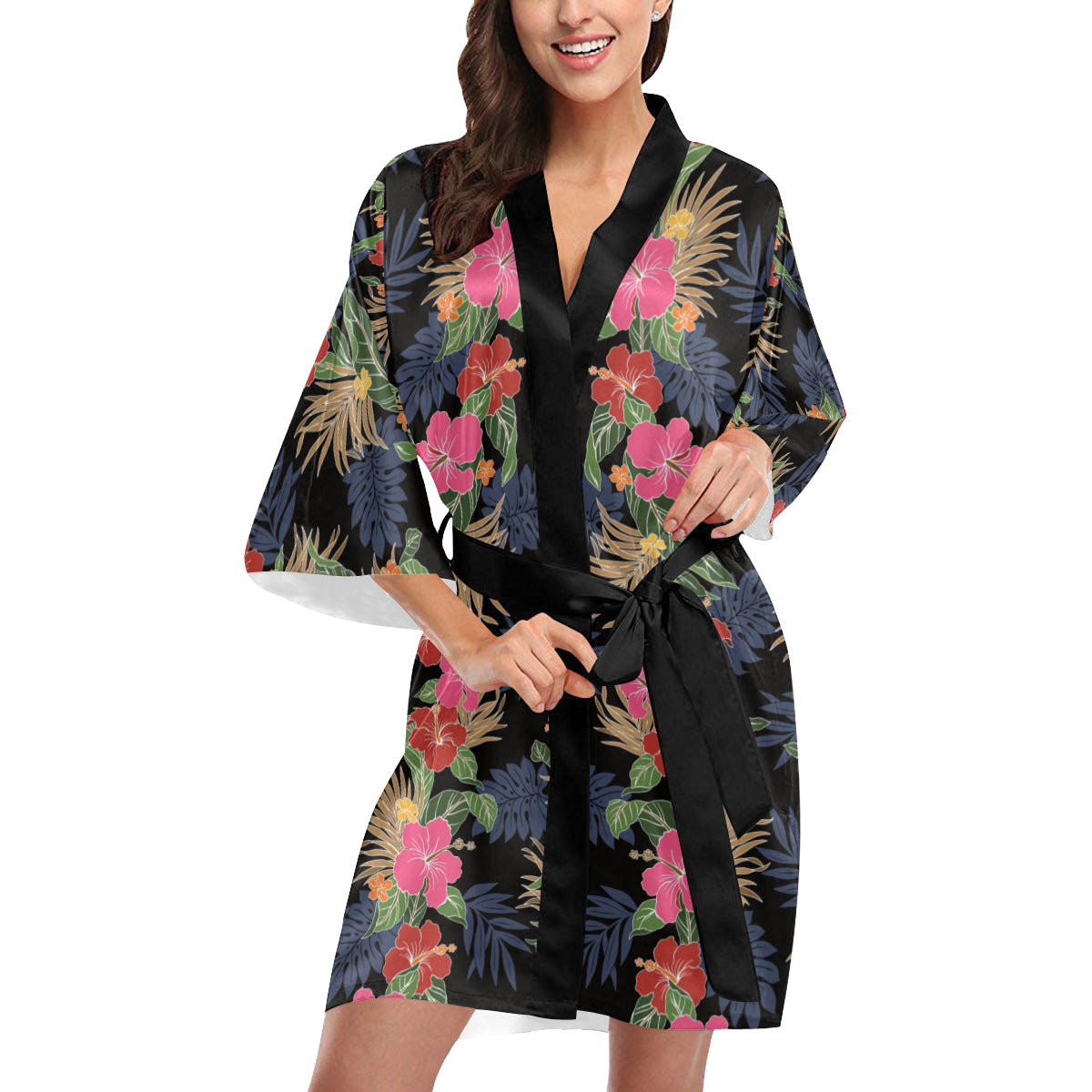 Hawaiian Themed Pattern Print Design H011 Women's Short Kimono
