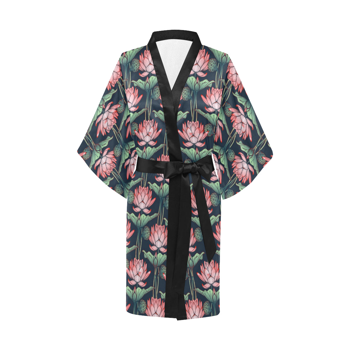 Water Lily Pattern Print Design WL03 Women's Short Kimono
