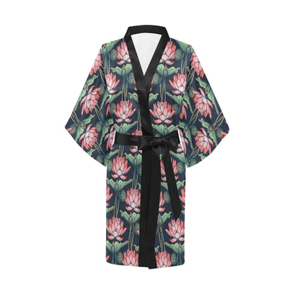Water Lily Pattern Print Design WL03 Women's Short Kimono
