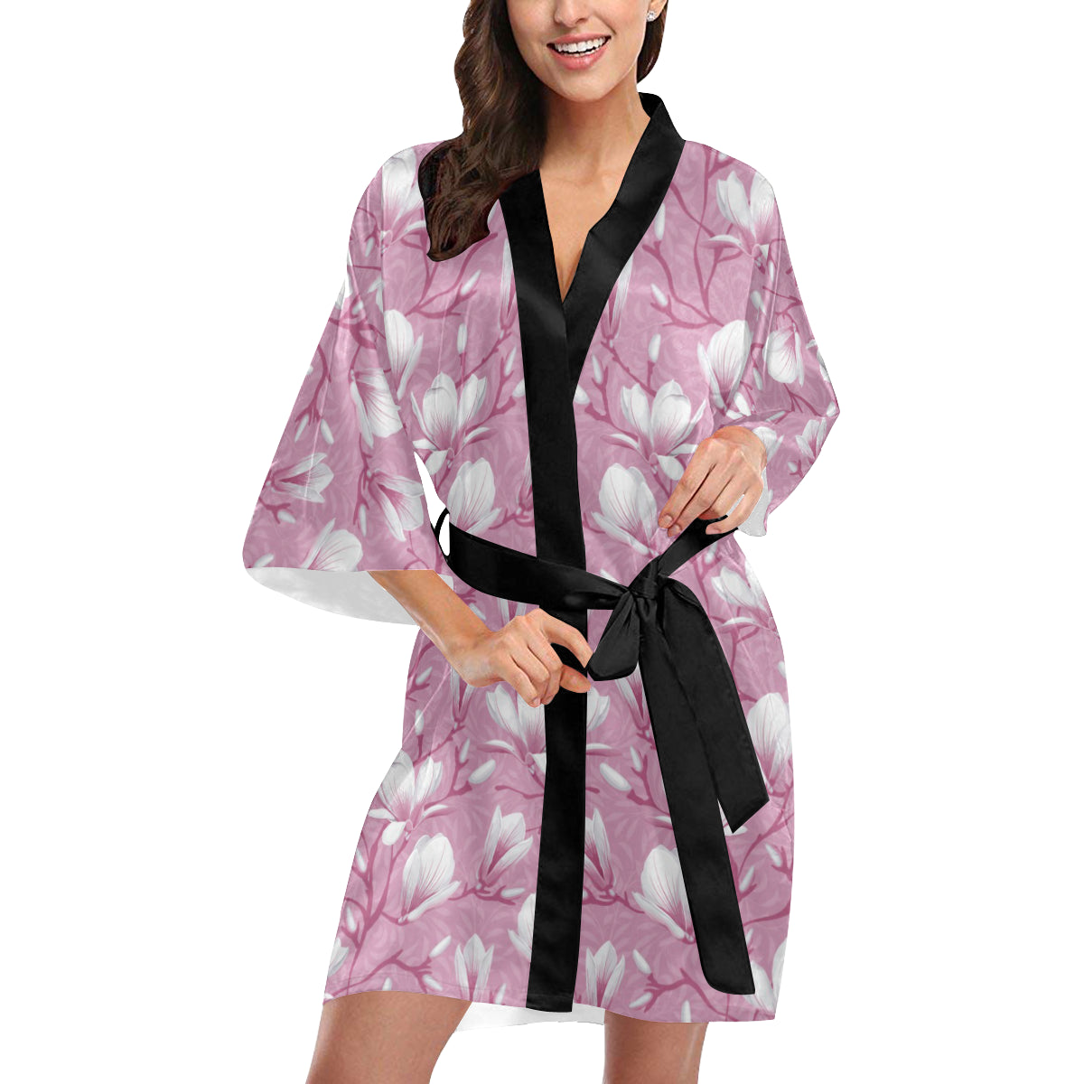 Magnolia Pattern Print Design MAG05 Women's Short Kimono