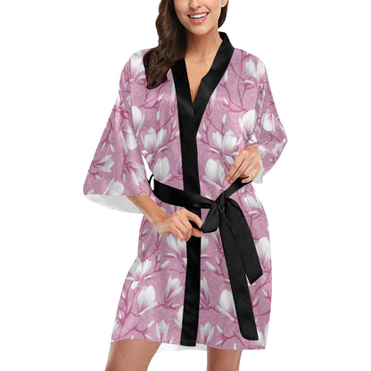 Magnolia Pattern Print Design MAG05 Women's Short Kimono