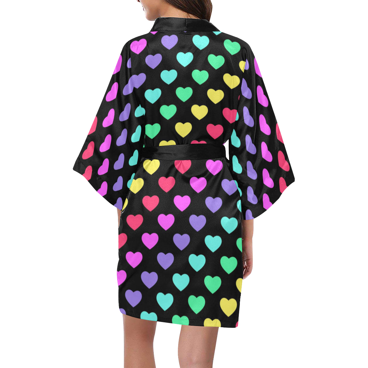 Heart Rainbow Pattern Print Design HE02 Women's Short Kimono