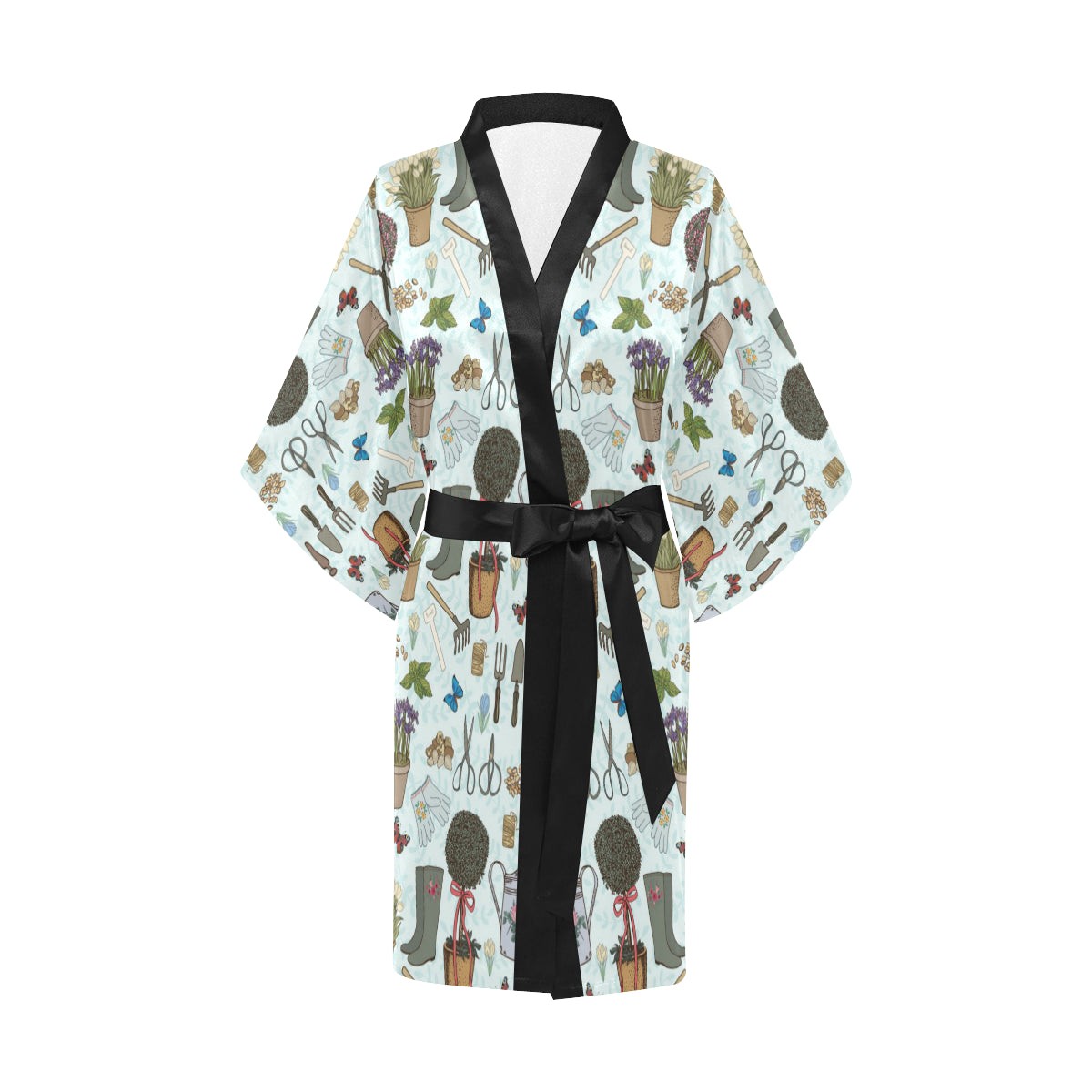 Gardening Pattern Print Design G01 Women's Short Kimono
