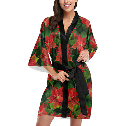 Poinsettia Pattern Print Design POT04 Women's Short Kimono