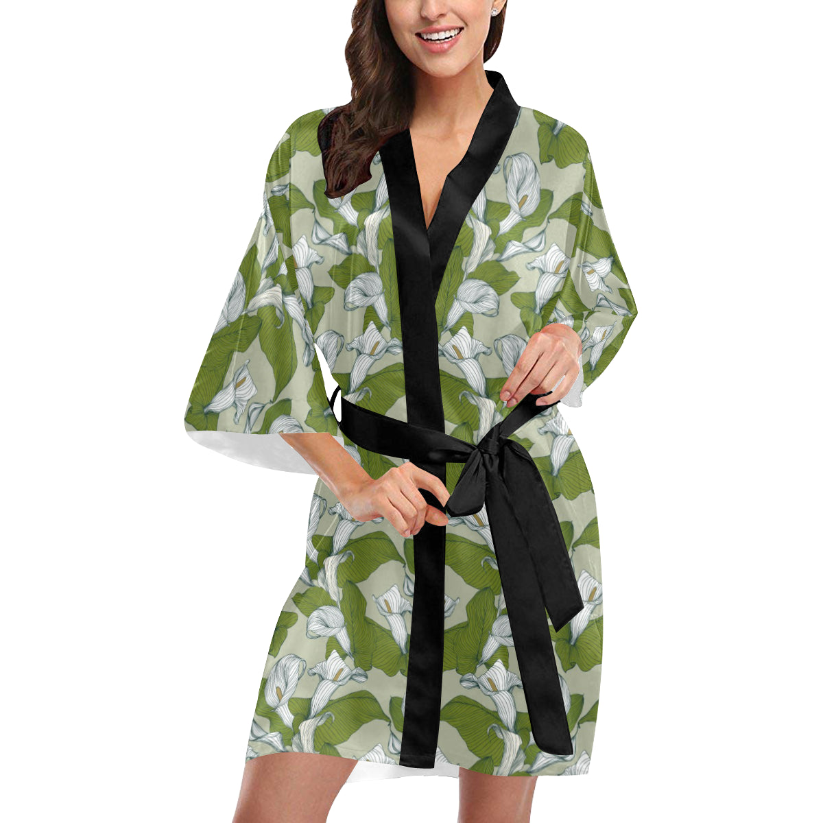 Lily Pattern Print Design LY08 Women's Short Kimono