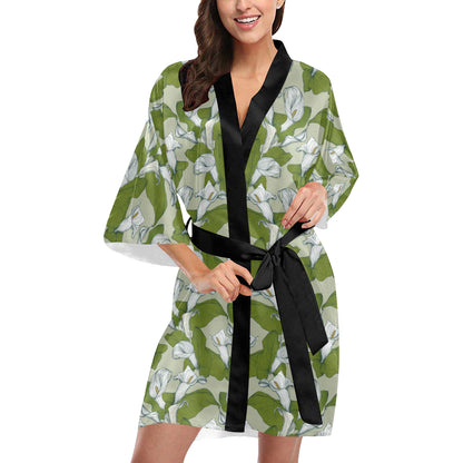 Lily Pattern Print Design LY08 Women's Short Kimono