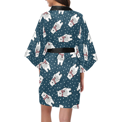 Polar Bear Pattern Print Design PB05 Women's Short Kimono