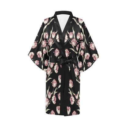 Tulip Pink Pattern Print Design TP02 Women's Short Kimono