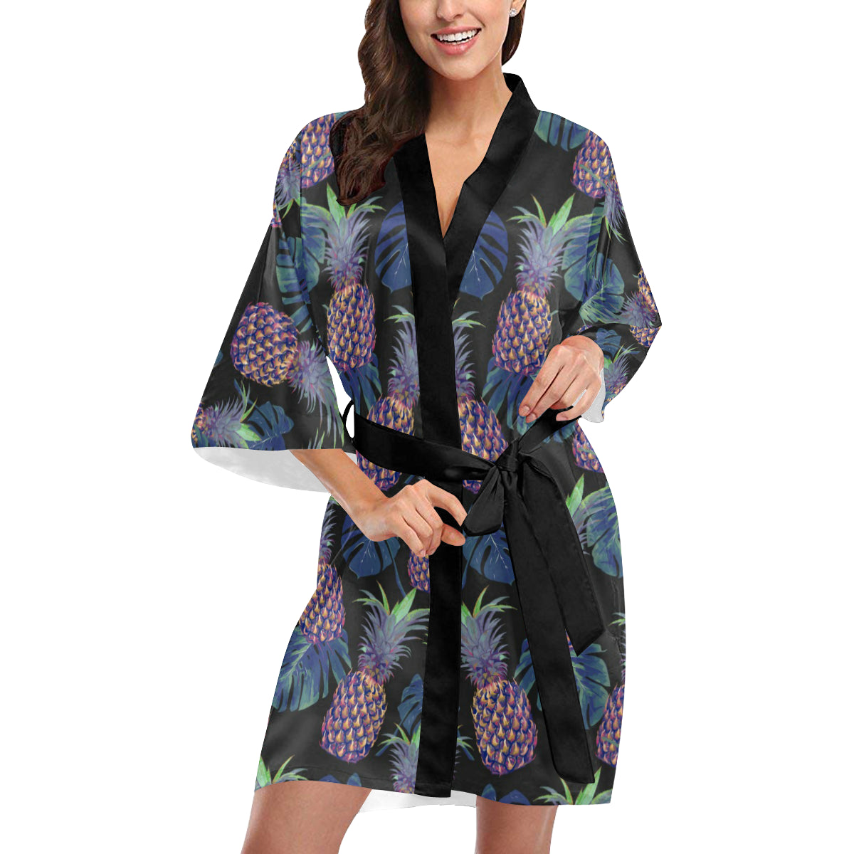 Pineapple Pattern Print Design PP04 Women's Short Kimono