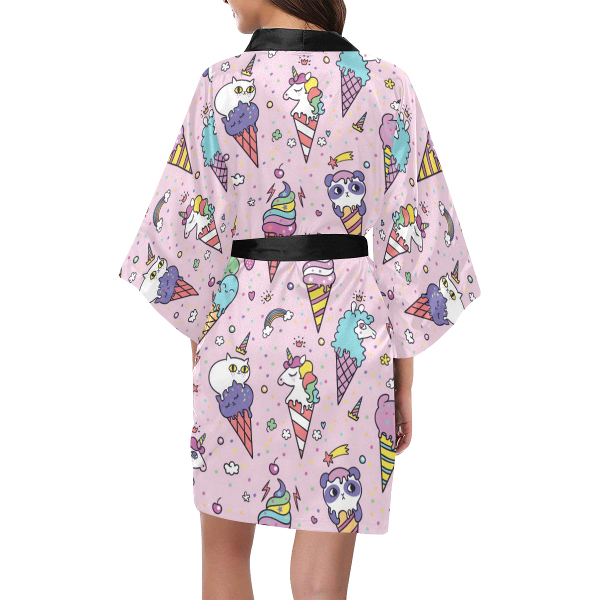 Ice Cream Pattern Print Design IC05 Women's Short Kimono