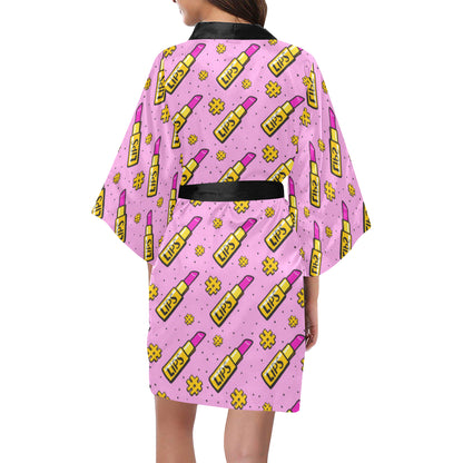 Lipstick Pattern Print Design LT03 Women's Short Kimono