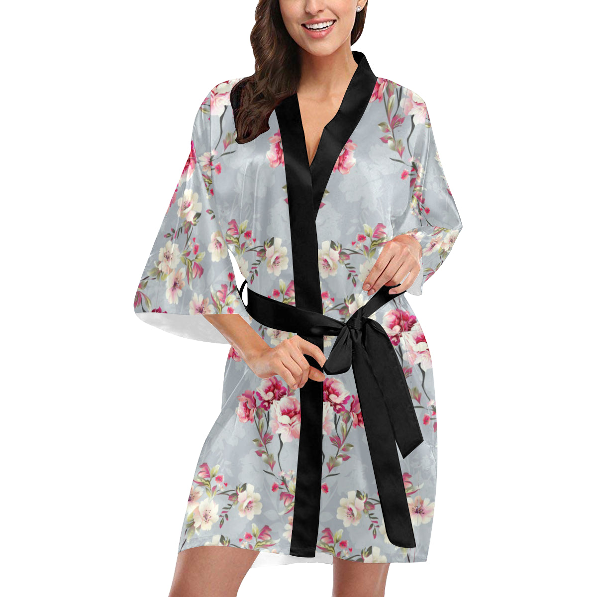 Summer Floral Pattern Print Design SF02 Women's Short Kimono