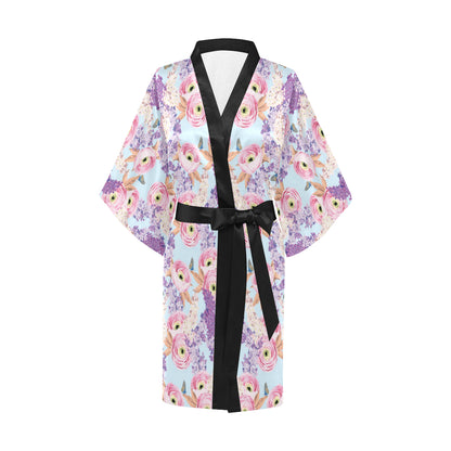 Lilac Pattern Print Design LI03 Women's Short Kimono