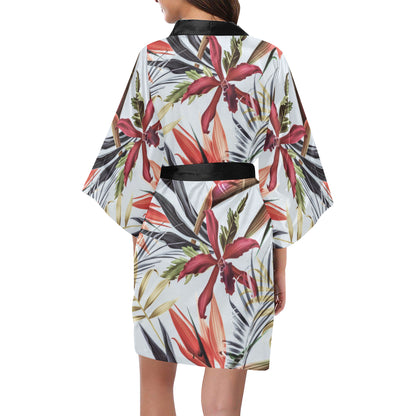 Tropical Flower Pattern Print Design TF021 Women's Short Kimono