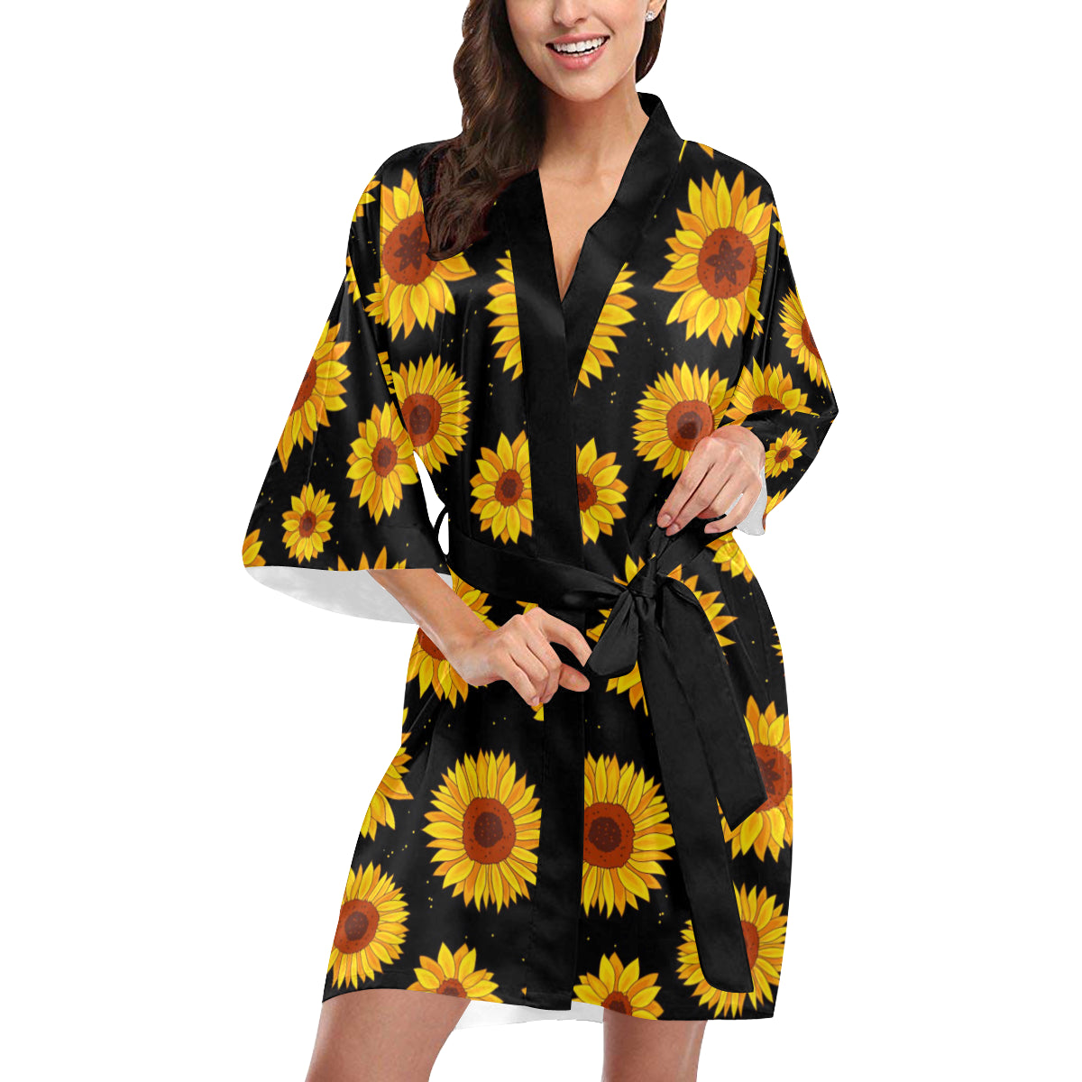 Sunflower Pattern Print Design SF09 Women's Short Kimono
