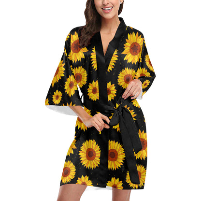 Sunflower Pattern Print Design SF09 Women's Short Kimono