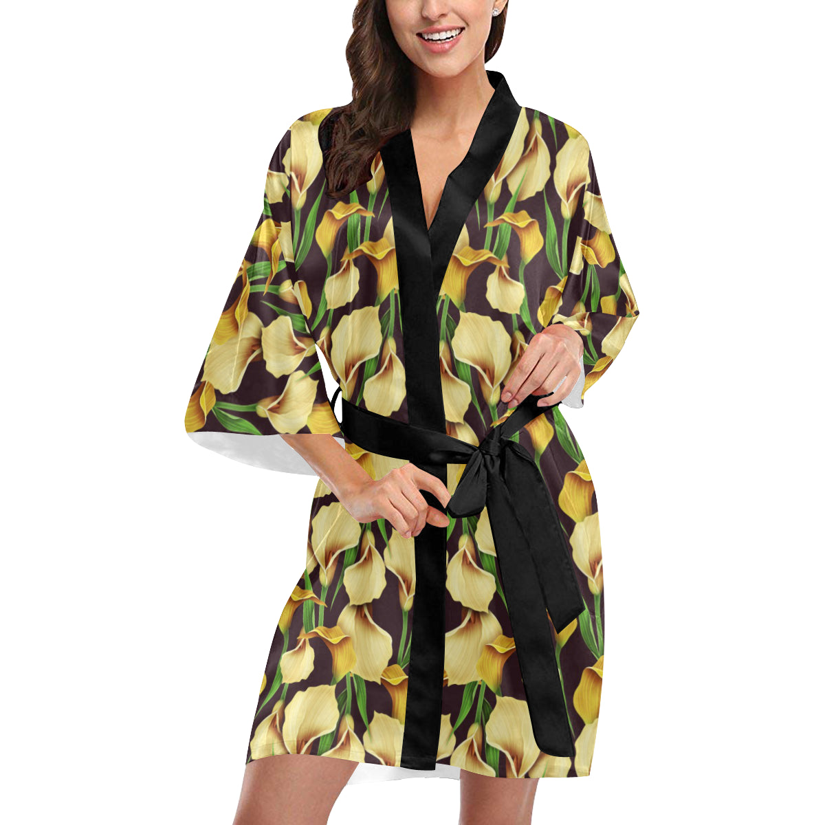 Lily Pattern Print Design LY013 Women's Short Kimono