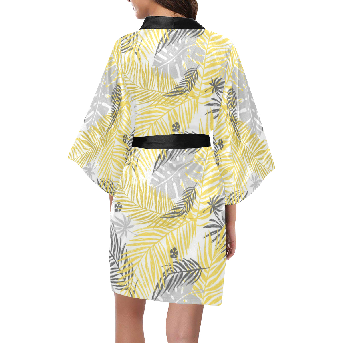 Palm Leaves Pattern Print Design PL012 Women's Short Kimono