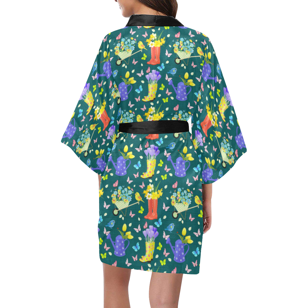 Gardening Pattern Print Design G08 Women's Short Kimono